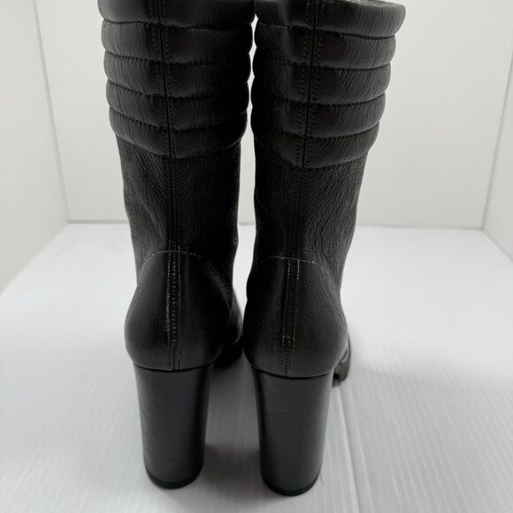 Stuart Weitzman Isobel Boots 6.5 Black Leather Lug Sole Block Heel Mid Calf - Picture 8 of 11